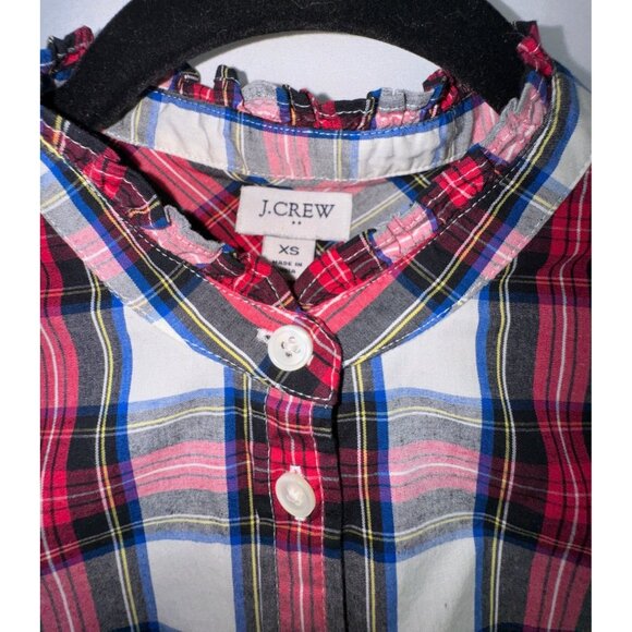 J.Crew XS Womens Plaid Button-Down Shirt With Ruffled Collar Red White Preppy - Picture 4 of 5